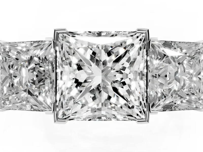 Princess Cut Three Stone Engagement Ring Setting | Large Side Stones | Sterling Silver
