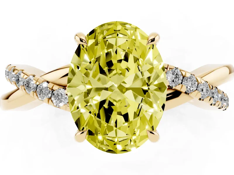 Oval Crossover Engagement Ring Setting for a Fancy Yellow Lab-Grown Diamond | Yellow Gold