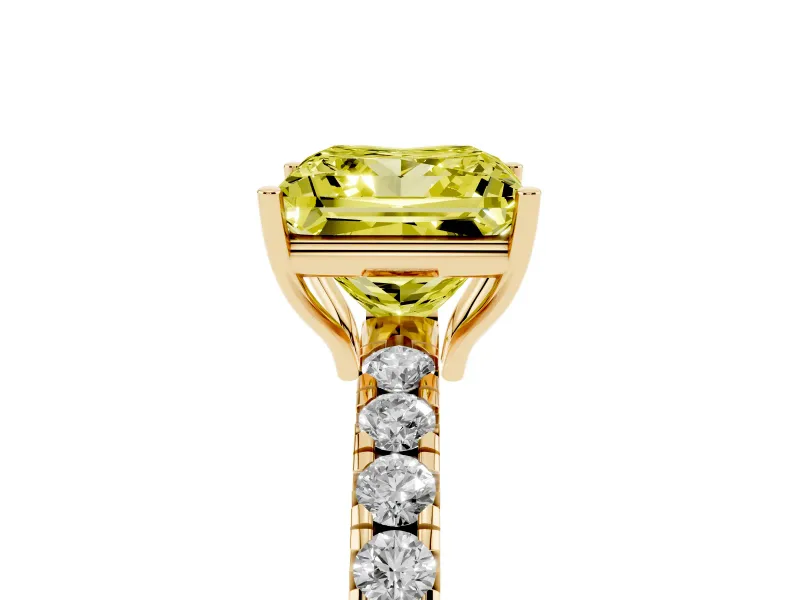 Princess Cut Pave Engagement Ring Setting for a Fancy Yellow Lab-Grown Diamond | Shared Prong Band | Yellow Gold