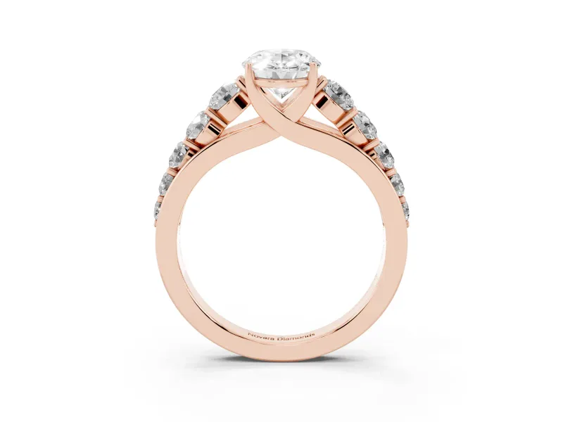 Oval Graduated Side Stone Engagement Ring Setting | Flat Top Band | Rose Gold