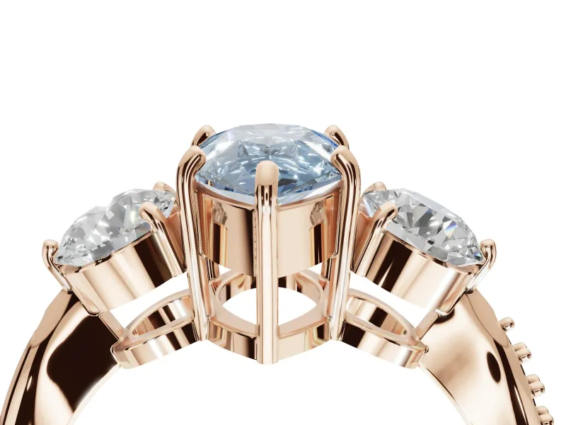 Pear-Shaped Three Stone Engagement Ring Setting for a Fancy Blue Lab-Grown Diamond | Tapered Pave Band | Rose Gold