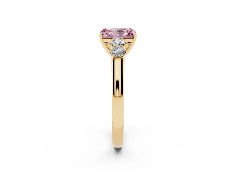Radiant Cut 5 Stone Engagement Ring Setting for a Fancy Pink Lab-Grown Diamond | Yellow Gold