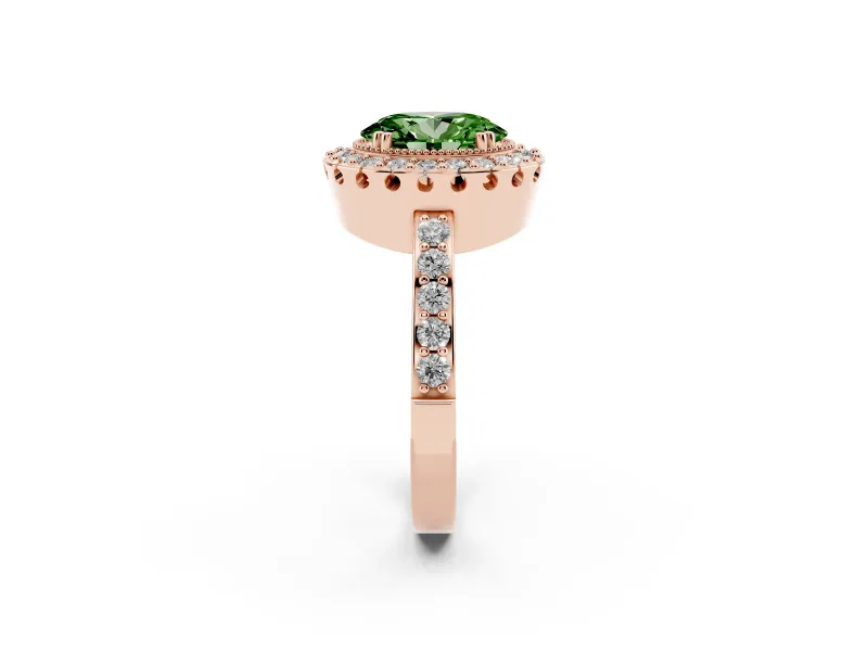 Oval Vintage Milgrain Halo Engagement Ring Setting for a Fancy Green Lab-Grown Diamond | Pierced Gallery | Rose Gold