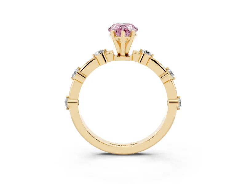 Pear-Shaped Bar Set Engagement Ring Setting for a Fancy Pink Lab-Grown Diamond | Yellow Gold