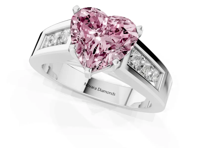 Heart-Shaped Channel-Set Engagement Ring Setting for a Fancy Pink Lab-Grown Diamond | Platinum