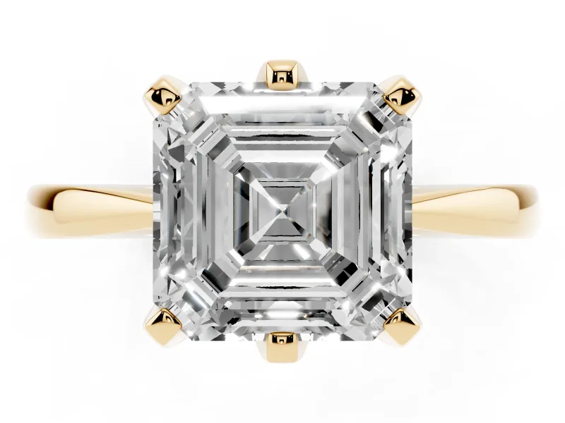 Asscher Cut Tapered Solitaire Engagement Ring Setting | Claw Prong Head | Yellow Gold