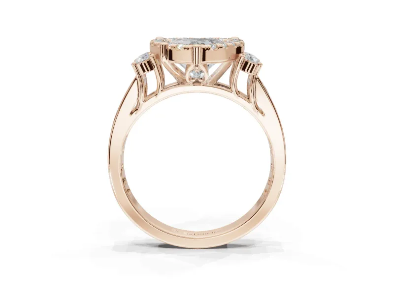 Heart-Shaped Halo Side Cluster Engagement Ring Setting | Graduated Channel Band | Rose Gold
