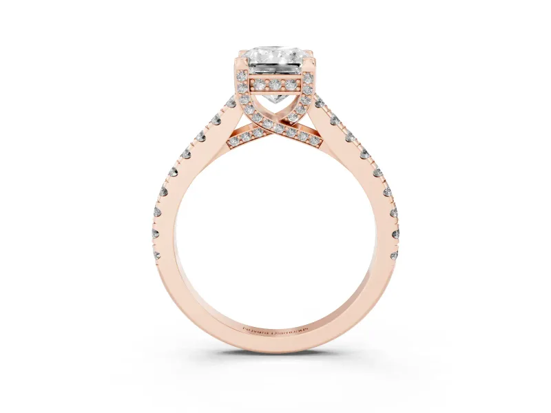 Radiant Cut Hidden Halo Pave Engagement Ring Setting | Claw Prongs | Rose Gold
