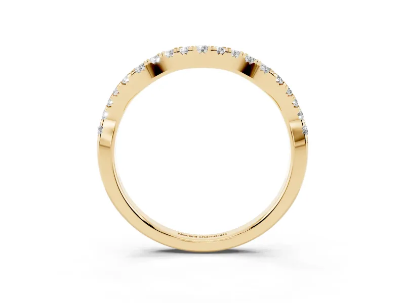 Round Lab-Grown Diamond Wavy Curved Pavé Wedding Band | Shared Prongs | Yellow Gold