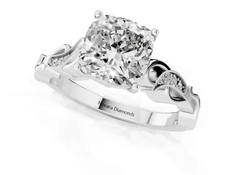 Cushion Cut Vintage Vine Solitaire Engagement Ring Setting | Milgrain Leaves | Sterling Silver