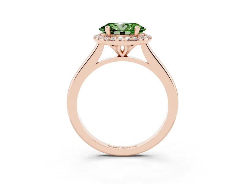 Oval Halo Engagement Ring Setting for a Fancy Green Lab-Grown Diamond | Plain Polished Band | Rose Gold