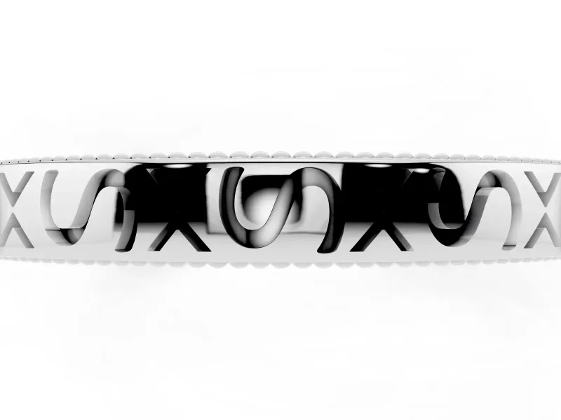 Vintage Engraved Wedding Band | X and Scroll Motifs | White Gold