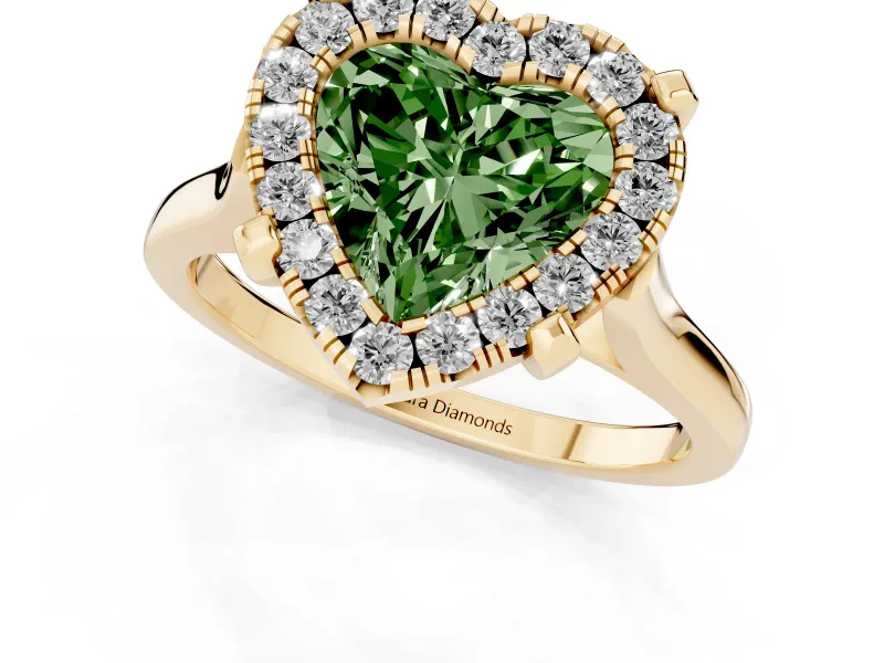 Heart-Shaped Claw Corner Halo Engagement Ring Setting for a Fancy Green Lab-Grown Diamond | Plain Band | Yellow Gold