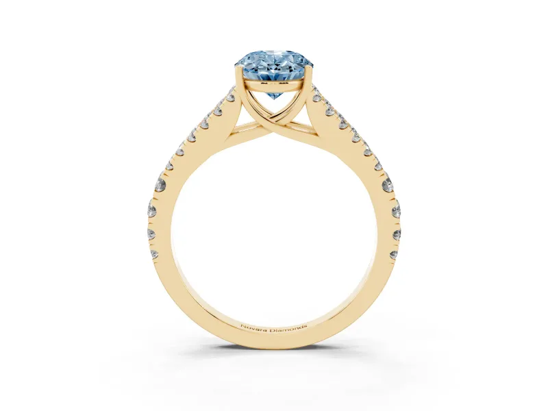 Oval Graduated Split Shank Engagement Ring Setting for a Fancy Blue Lab-Grown Diamond | Yellow Gold