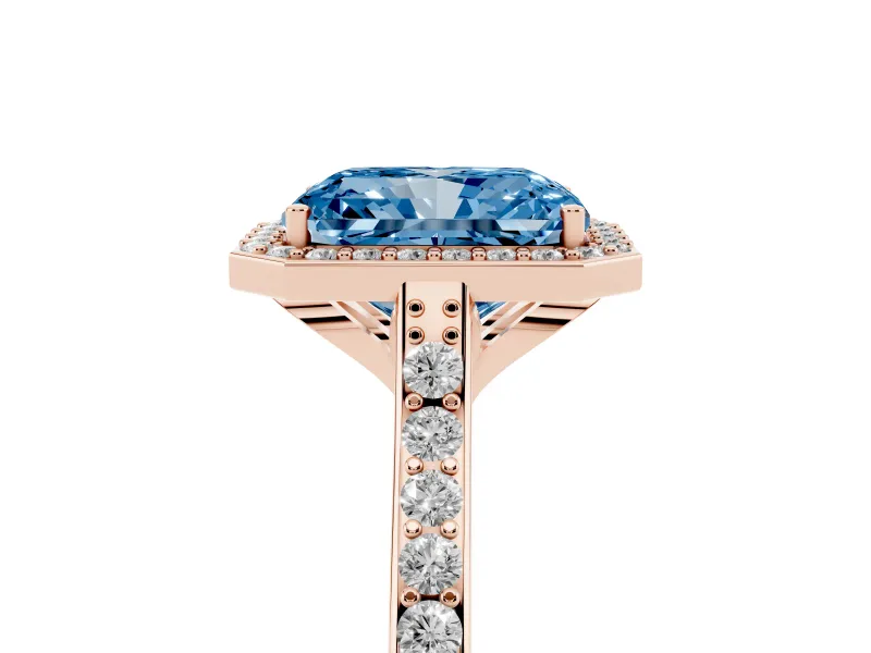 Radiant Cut Halo Engagement Ring Setting for a Fancy Blue Lab-Grown Diamond | Rose Gold - Design NV-24729
