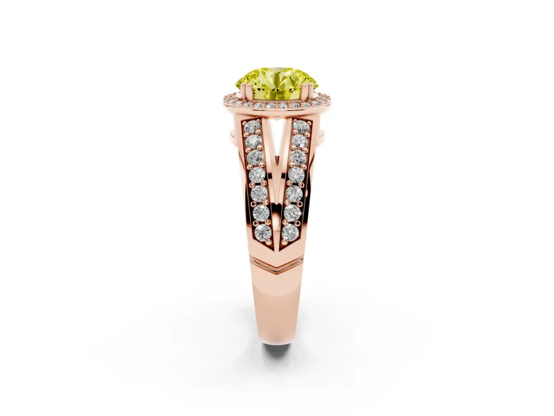 Round Halo Engagement Ring Setting for a Fancy Yellow Lab-Grown Diamond | Split Shank | Rose Gold