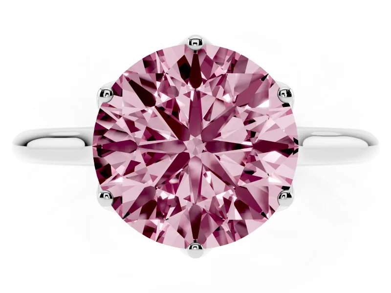 Fancy Pink Round Cut Diamond Solitaire Cathedral Ring Set in Platinum with Prong Setting