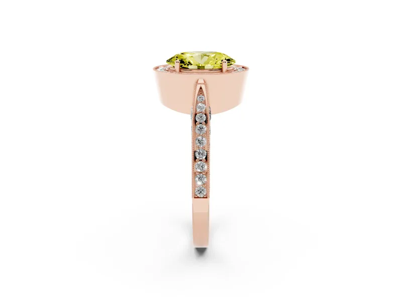 Oval Milgrain Halo Engagement Ring Setting for a Fancy Yellow Lab-Grown Diamond | Side Stones | Rose Gold