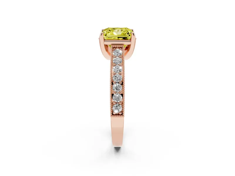 Princess Cut Hidden Halo Engagement Ring Setting for a Fancy Yellow Lab-Grown Diamond | Milgrain Pave | Rose Gold