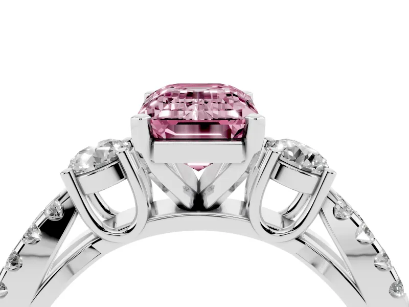 Emerald Cut Three Stone Engagement Ring Setting for a Fancy Pink Lab-Grown Diamond | Platinum