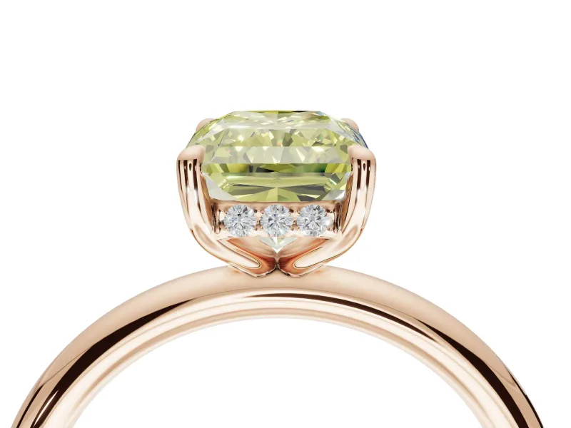 Radiant Cut Hidden Halo Ring Setting for a Fancy Yellow Lab-Grown Diamond | Rose Gold