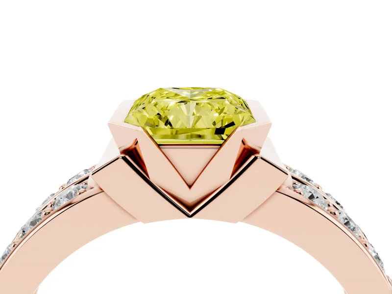 Radiant Cut Half Bezel Engagement Ring Setting for a Fancy Yellow Lab-Grown Diamond | Channel Band | Rose Gold