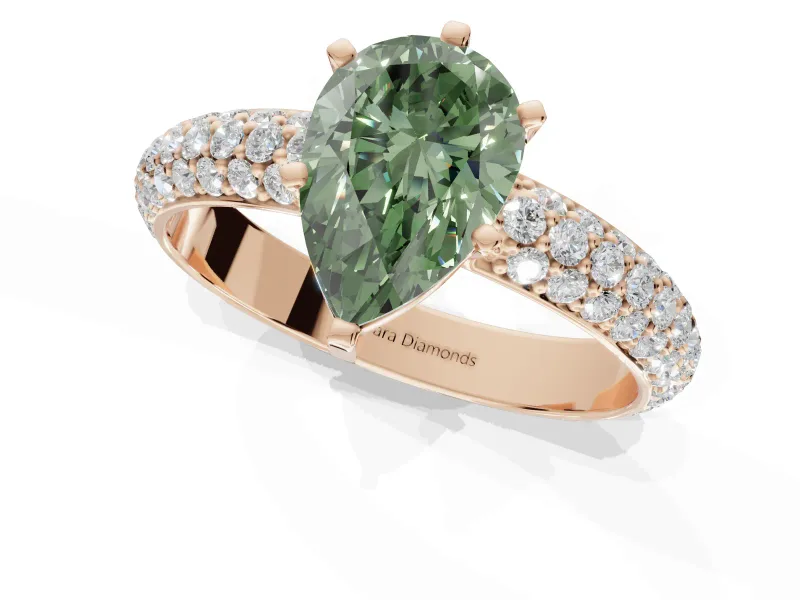 Pear-Shaped Domed Pavé Engagement Ring Setting for a Fancy Green Lab-Grown Diamond | Rose Gold