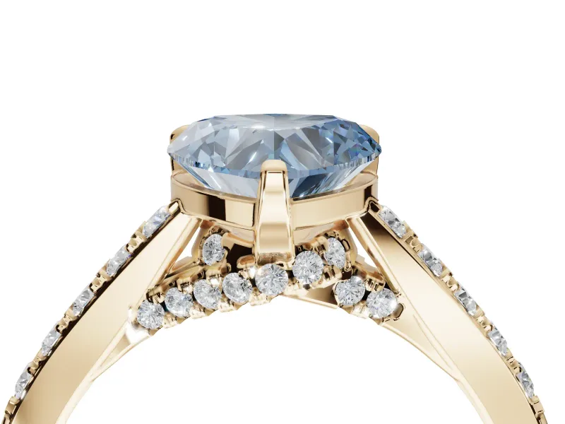 Heart-Shaped Pavé Solitaire Engagement Ring Setting for a Fancy Blue Lab-Grown Diamond | Crossover Gallery | Yellow Gold