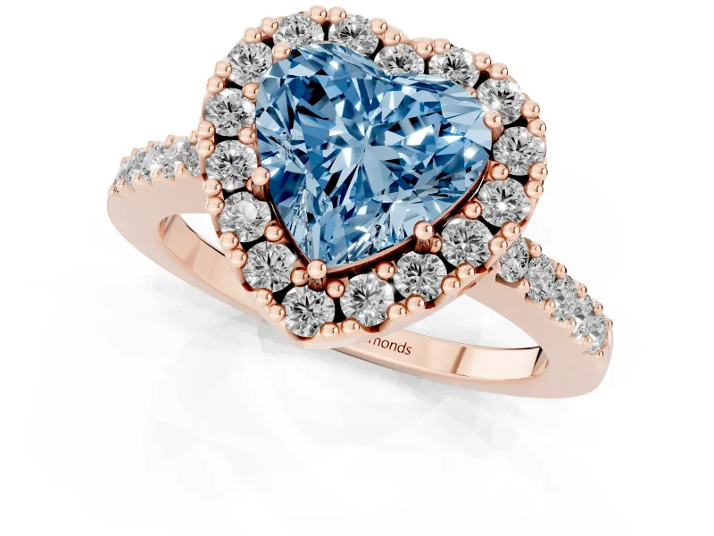 Heart-Shaped Halo Engagement Ring Setting for a Fancy Blue Lab-Grown Diamond | Single Row Pavé Band | Rose Gold