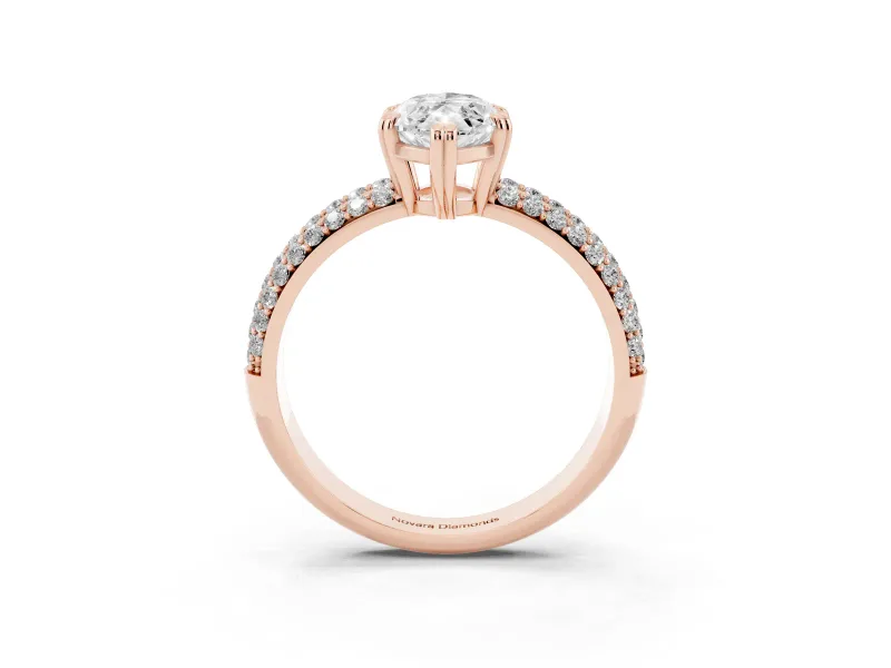 Marquise Three Row Pave Solitaire Engagement Ring Setting | Double Claw Prongs | Rose Gold