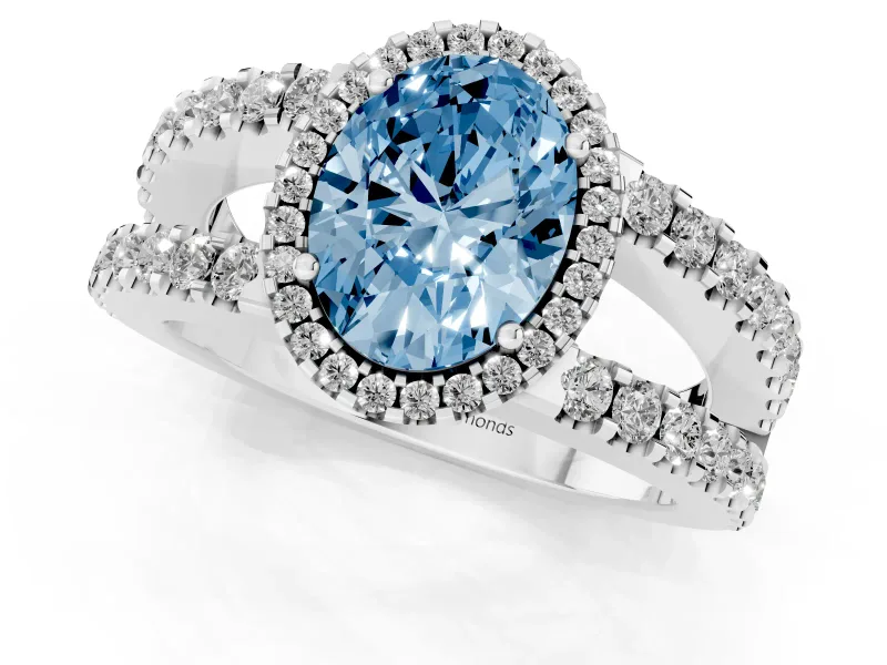 Oval Halo Split Shank Engagement Ring Setting for a Fancy Blue Lab-Grown Diamond | Sterling Silver