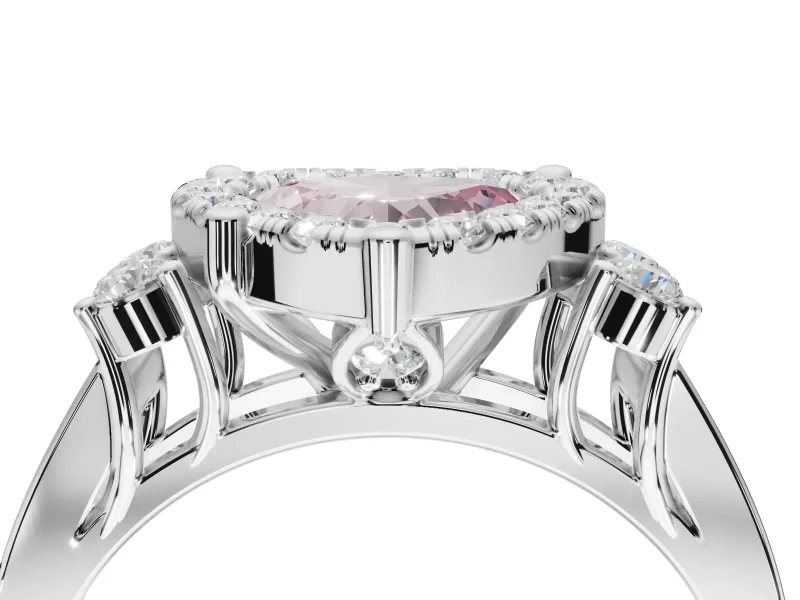Heart-Shaped Halo Engagement Ring Setting for a Fancy Pink Lab-Grown Diamond | Graduated Channel Band | Sterling Silver