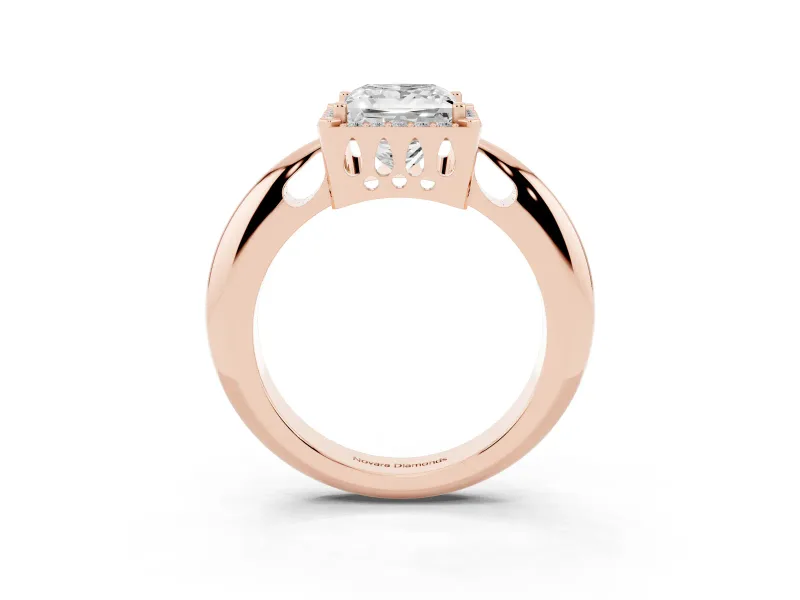 Princess Cut Halo Engagement Ring Setting | Plain Tapered Band | Rose Gold