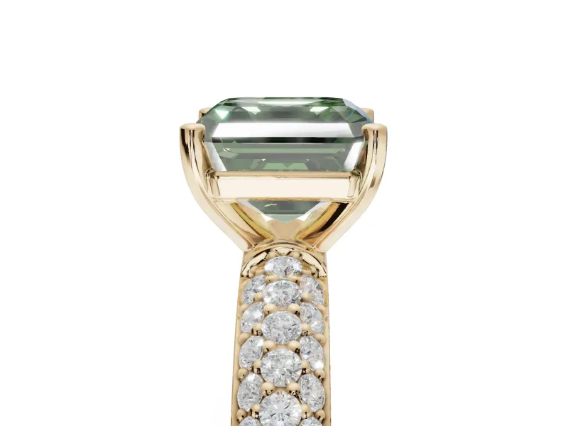 Asscher Cut Domed Pavé Engagement Ring Setting for a Fancy Green Lab-Grown Diamond | Yellow Gold