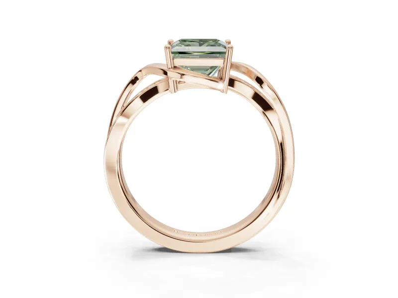 Princess Cut Bypass Solitaire Engagement Ring Setting for a Fancy Green Lab-Grown Diamond | Pavé Strands | Rose Gold