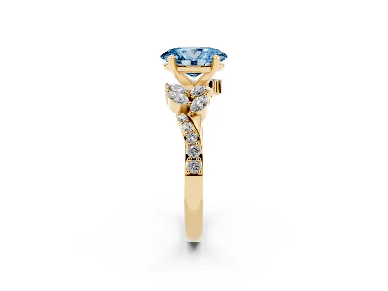 Oval Floral Engagement Ring Setting for a Fancy Blue Lab-Grown Diamond | Yellow Gold