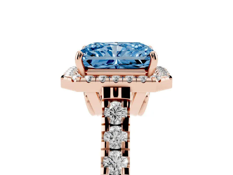 Radiant Cut Accented Halo Engagement Ring Setting for a Fancy Blue Lab-Grown Diamond | Rose Gold