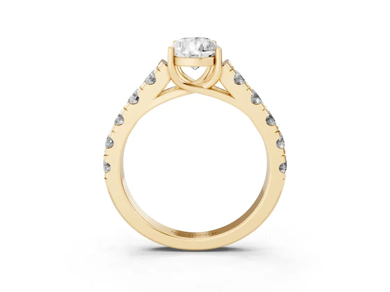 Pear-Shaped Cut-Down Side Stone Engagement Ring Setting | Scalloped Shoulders | Yellow Gold