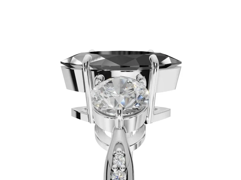 Fancy Black Marquise Lab-Grown Diamond Three-Stone Ring Set in White Gold with Channel-Set Band and Prong Setting