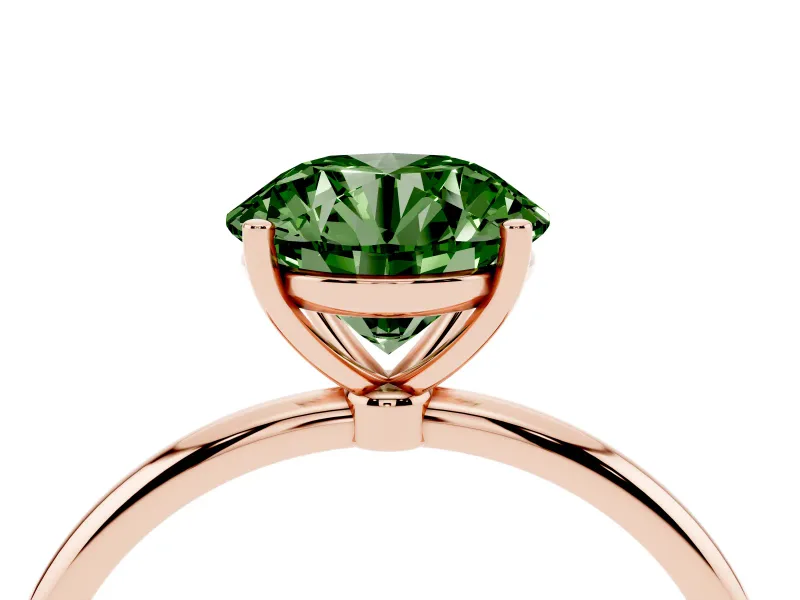 Fancy Green Round Cut Diamond Solitaire Engagement Ring Set in Rose gold with Thin Band and Prong Setting