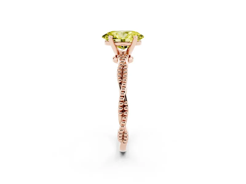 Oval Twisted Engagement Ring Setting for a Fancy Yellow Lab-Grown Diamond | Beaded Twist | Rose Gold