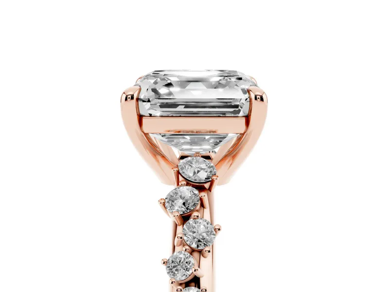Asscher Cut Graduated Accent Engagement Ring Setting | Scattered Shoulders | Rose Gold