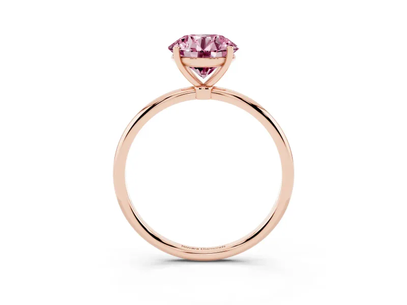 Fancy Pink Round Cut Diamond Solitaire Engagement Ring Set in Rose gold with Thin Band and Prong Setting