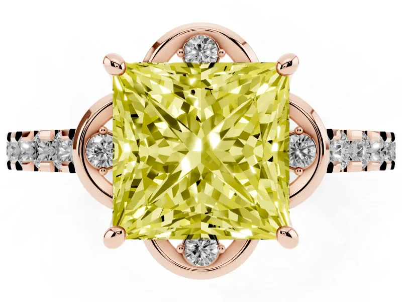 Princess Cut Floral Petal Engagement Ring Setting for a Fancy Yellow Lab-Grown Diamond | Petal Accents | Rose Gold