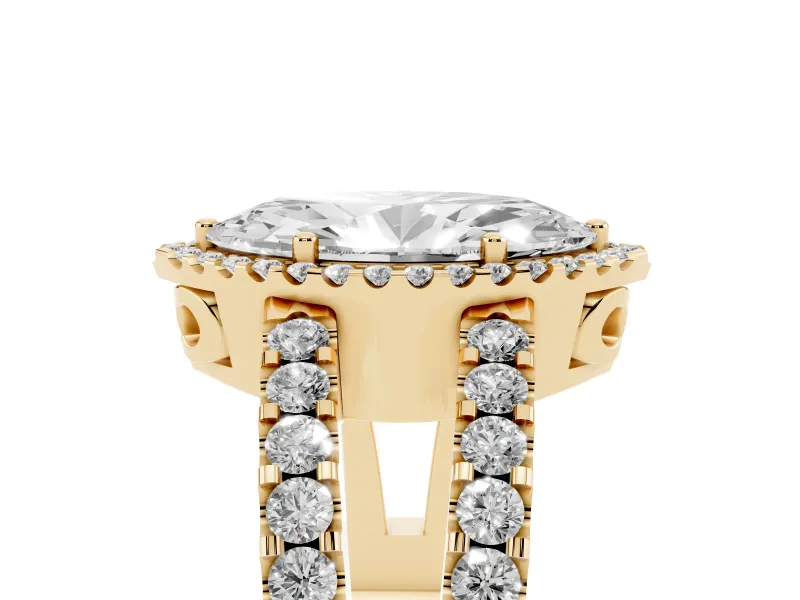 Marquise Halo Split Shank Engagement Ring Setting | Pavé Strands | Yellow Gold