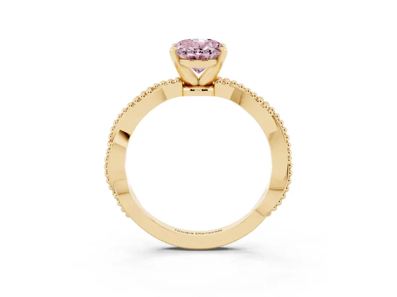 Oval Twisted Engagement Ring Setting for a Fancy Pink Lab-Grown Diamond | Beaded Twist | Yellow Gold