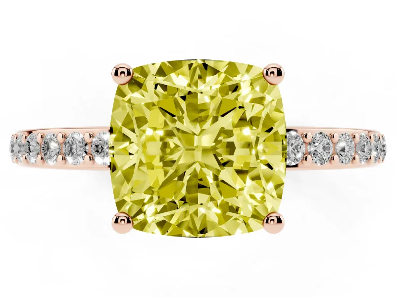 Cushion Cut Hidden Halo Engagement Ring Setting for a Fancy Yellow Lab-Grown Diamond | Rose Gold