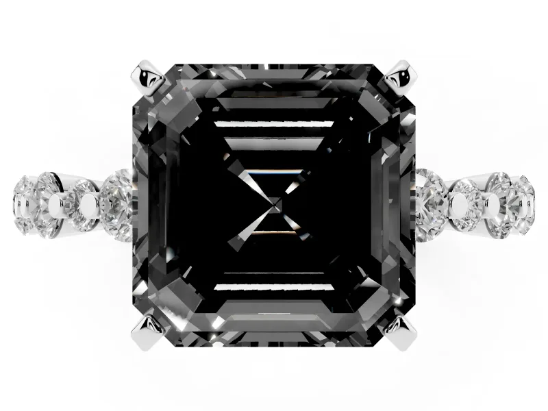 Asscher Cut Pavé Engagement Ring Setting for a Black Center | Alternating Accents | Platinum