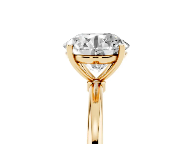 Round Thin Solitaire Engagement Ring Setting | Straight Plain Band | Yellow Gold