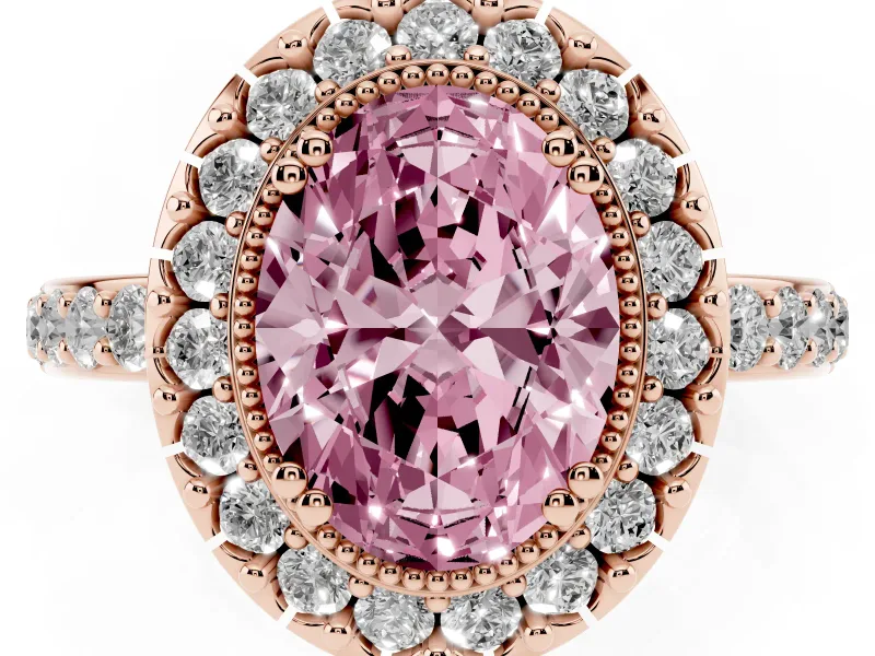 Oval Vintage Milgrain Halo Engagement Ring Setting for a Fancy Pink Lab-Grown Diamond | Pierced Gallery | Rose Gold